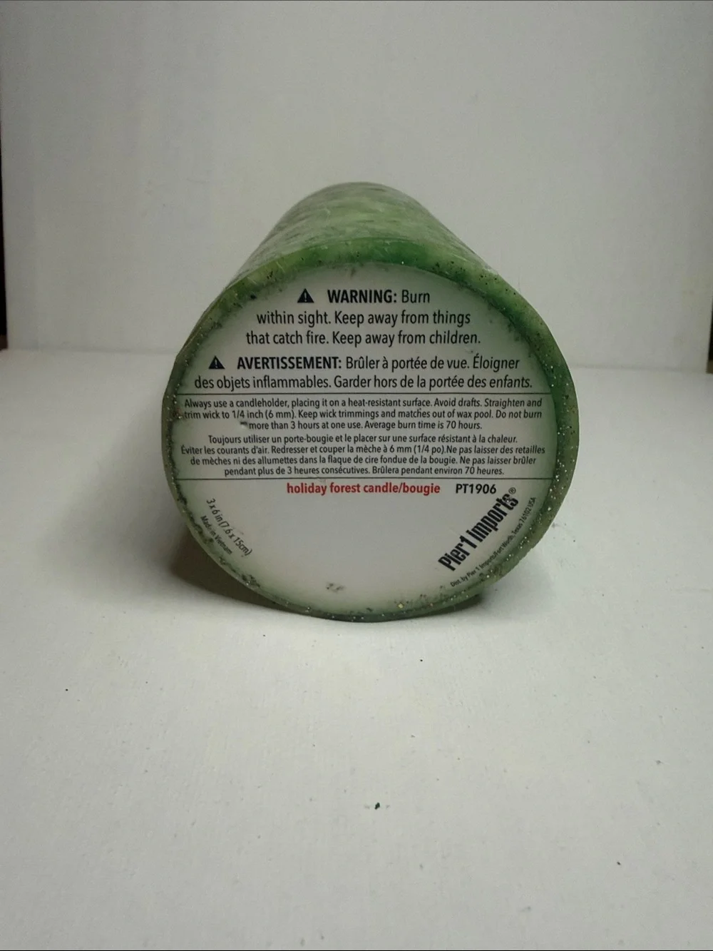 Pier 1 Green Marbleized Pillar Candle